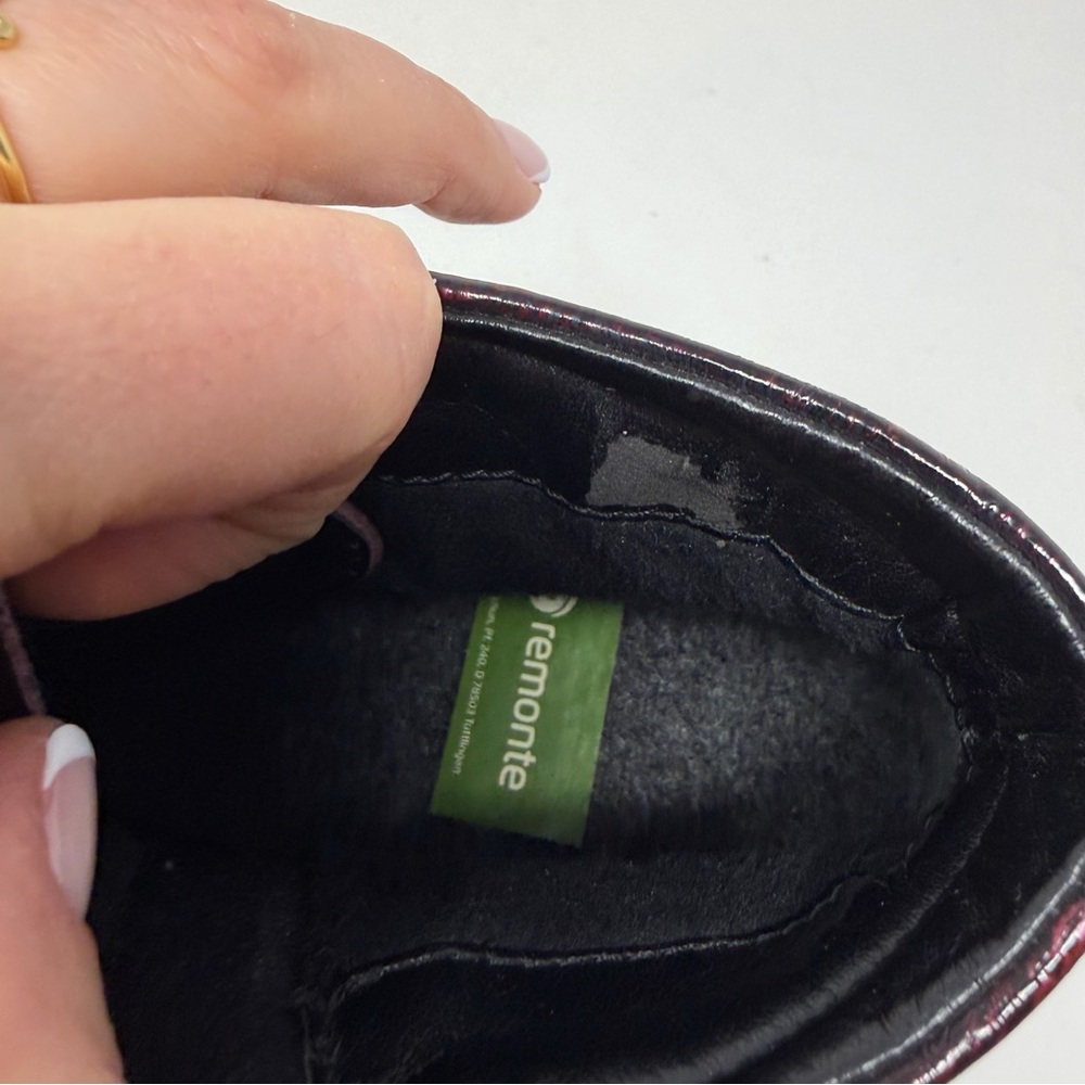 Remonte Mixed Leather Ankle Boots Laced Sz 40 Burgundy Patent Leather Toes - Picture 7 of 9